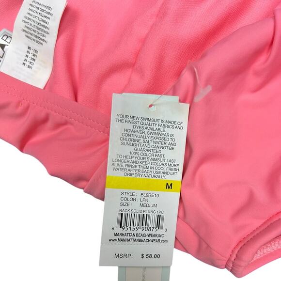 NWT The Bikini Lab Solid Pink Plunge Backless One-Piece Halter Swimsuit Medium - Picture 7 of 9